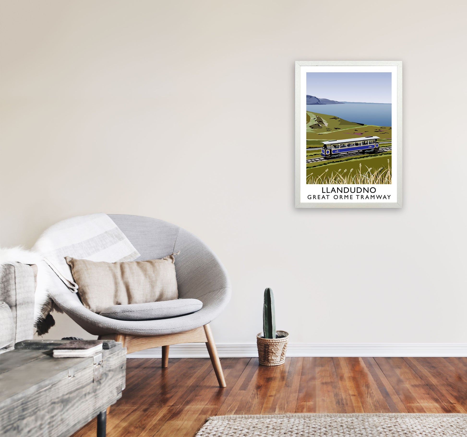 Llando Great Orme Tramway Art Print by Richard O'Neill A2 Oak Frame