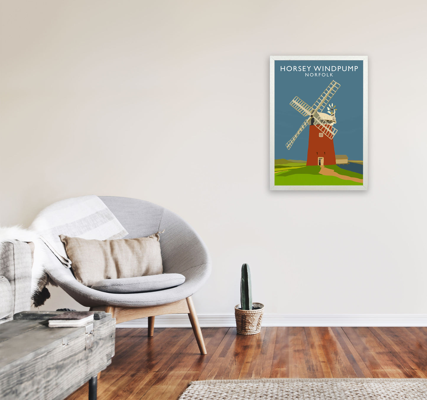 Horsey Windpump Norfolk Art Print by Richard O'Neill A2 Oak Frame