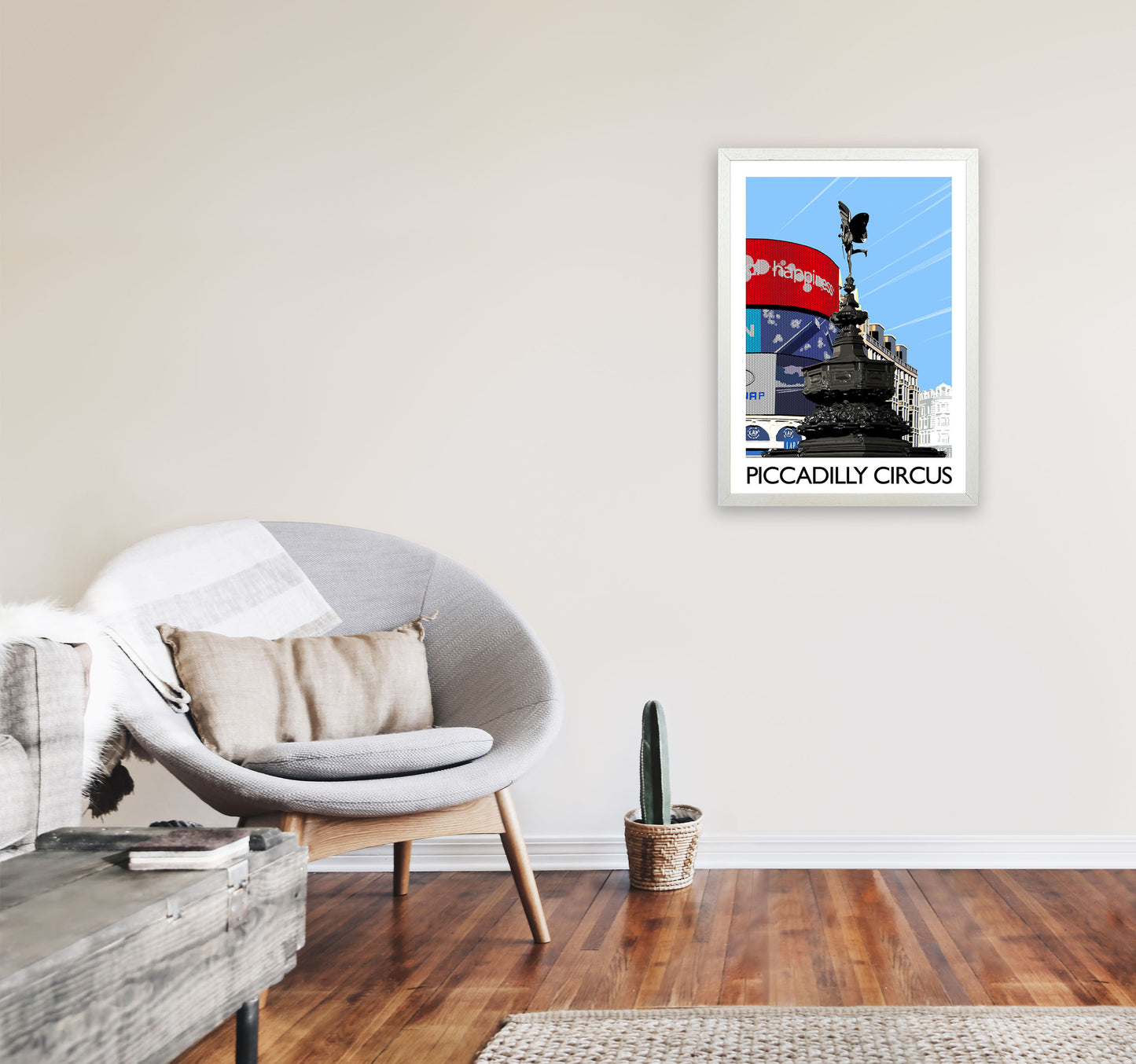 Piccadilly Circus London Portrait Art Print by Richard O'Neill A2 Oak Frame