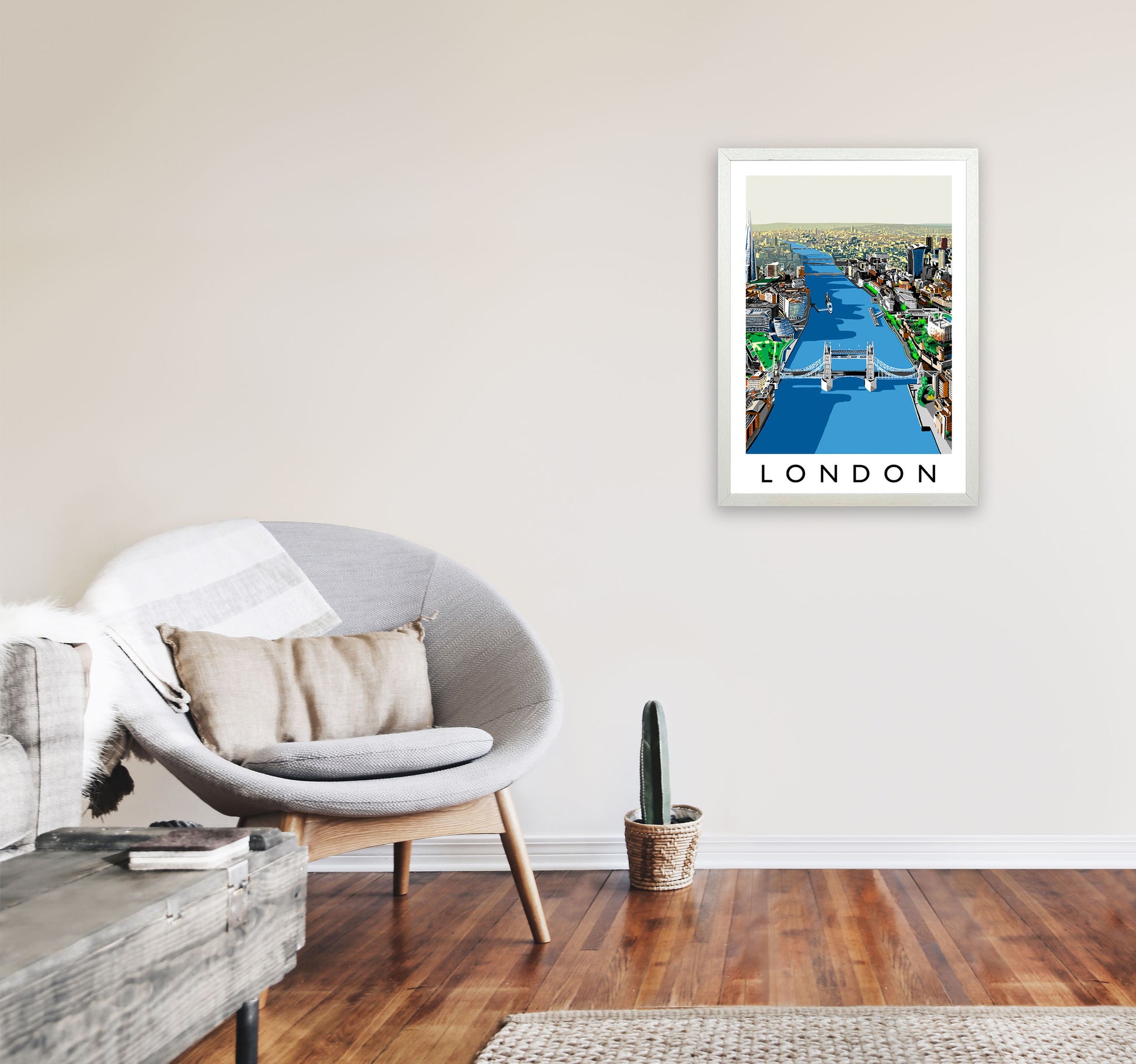 London Travel Art Print by Richard O'Neill A2 Oak Frame