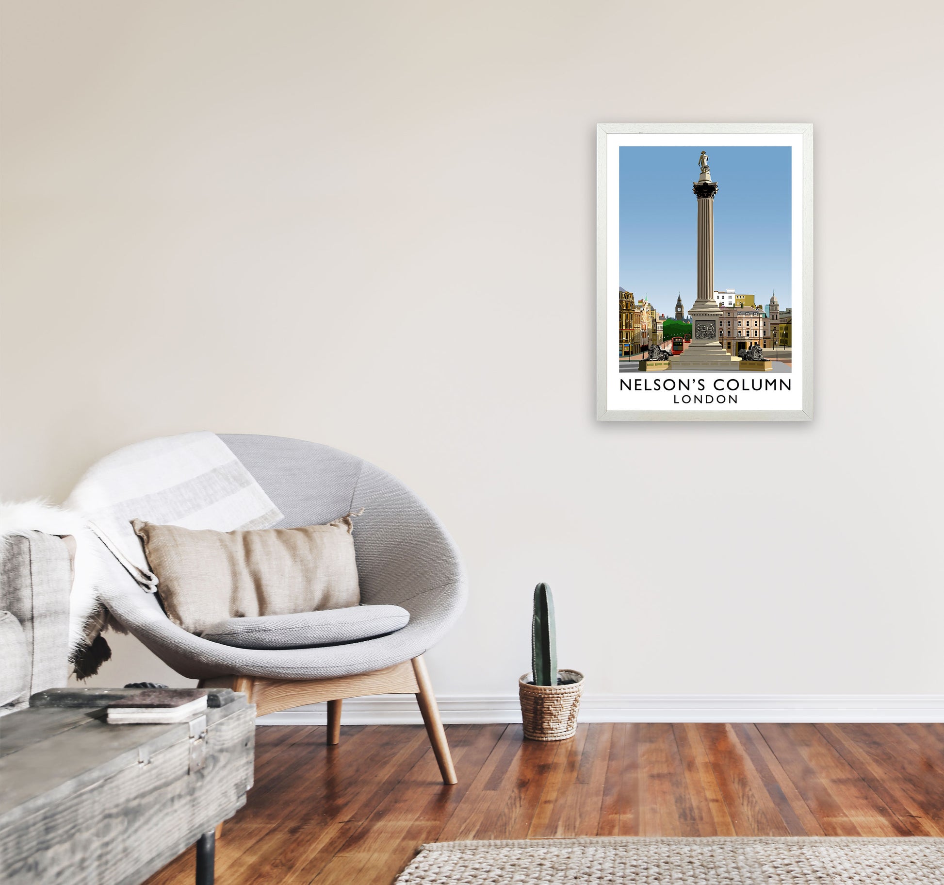 Nelson's Column London Art Print by Richard O'Neill A2 Oak Frame