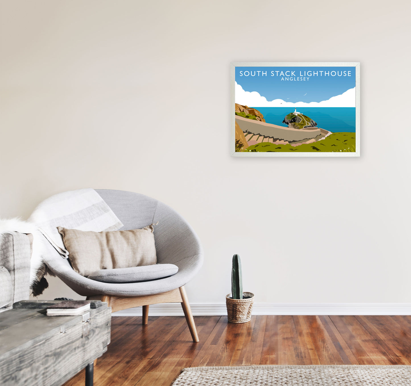 South Stack Lighthouse Anglesey Art Print by Richard O'Neill A2 Oak Frame