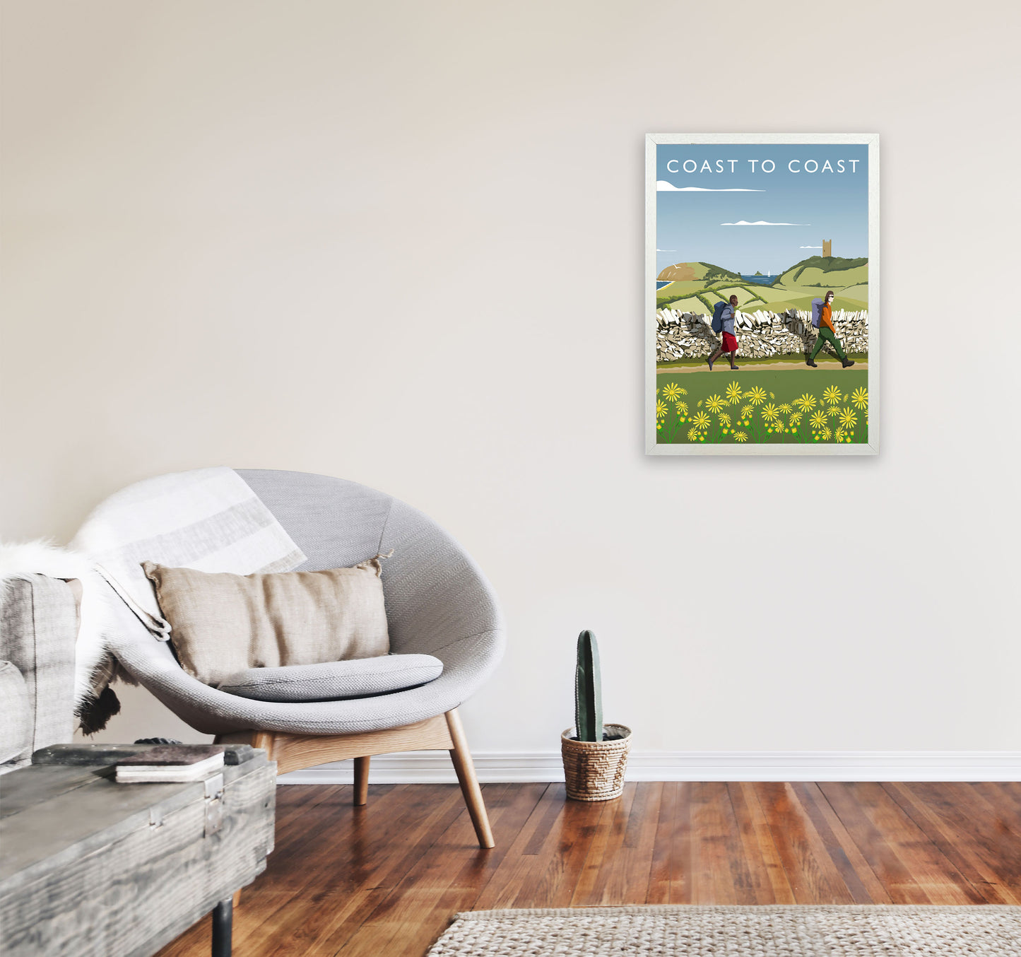 Coast To Coast (Portrait) by Richard O'Neill Yorkshire Art Print, Travel Poster A2 Oak Frame