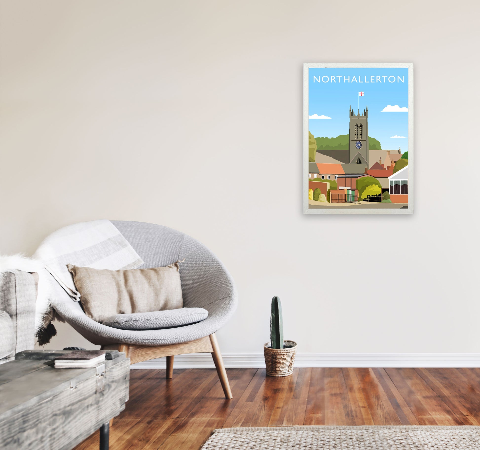 Northallerton (Portrait) by Richard O'Neill Yorkshire Art Print, Travel Poster A2 Oak Frame