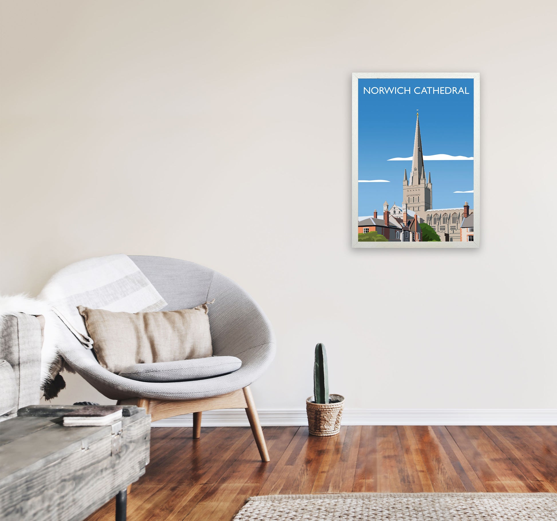 Norwich Cathedral Portrait  Art Print by Richard O'Neill A2 Oak Frame