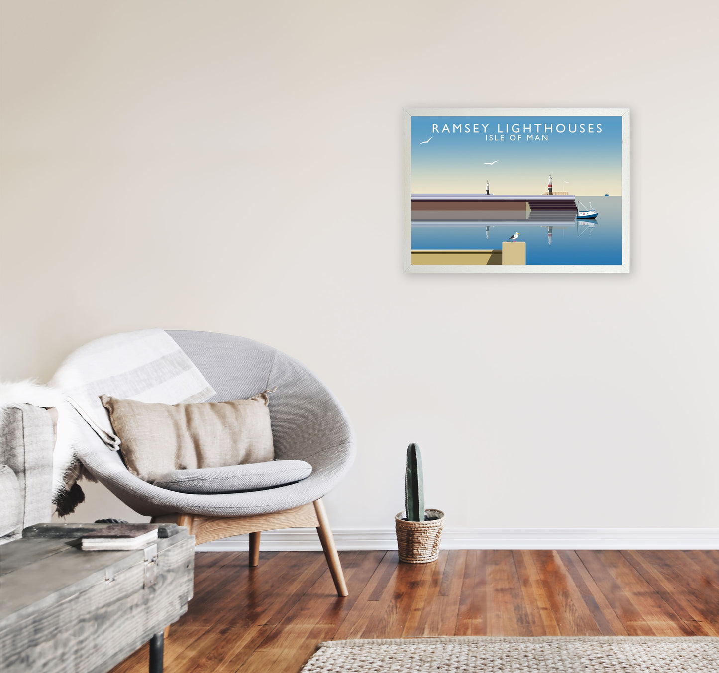 Ramsey Lighthouses Isle of Man Art Print by Richard O'Neill A2 Oak Frame