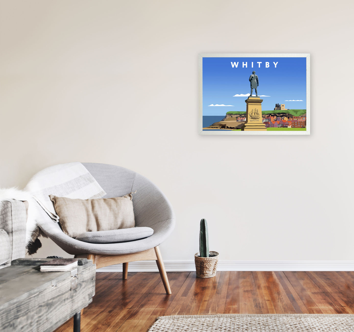 Whitby (Landscape) by Richard O'Neill Yorkshire Art Print, Vintage Travel Poster A2 Oak Frame