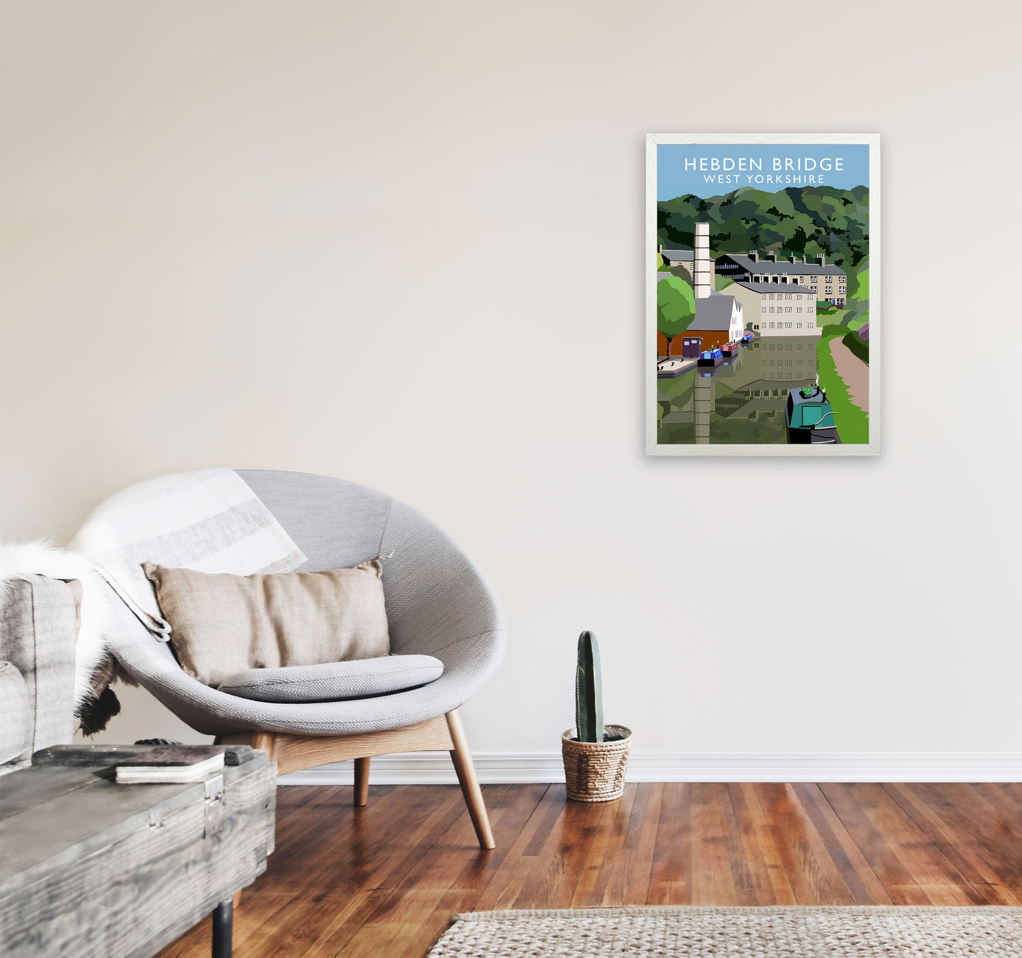 Hebden Bridge West Yorkshire Portrait Travel Art Print by Richard O'Neill A2 Oak Frame