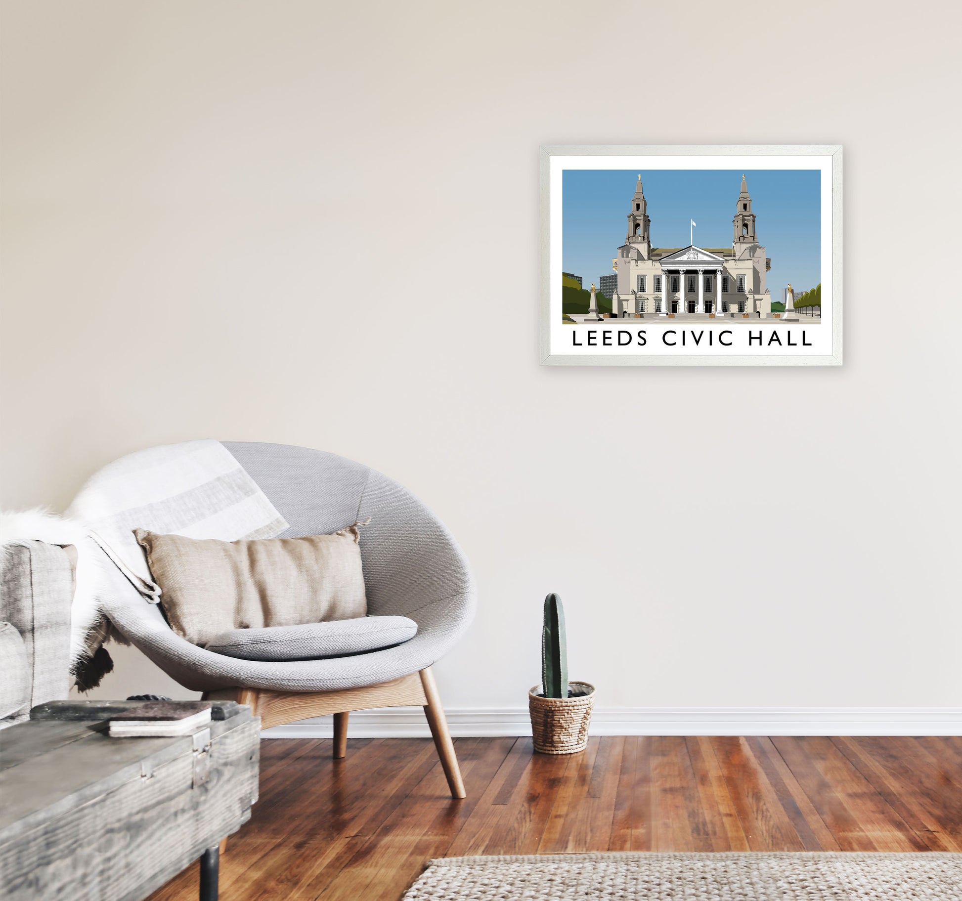 Leeds Civic Hall Digital Art Print by Richard O'Neill, Framed Wall Art A2 Oak Frame