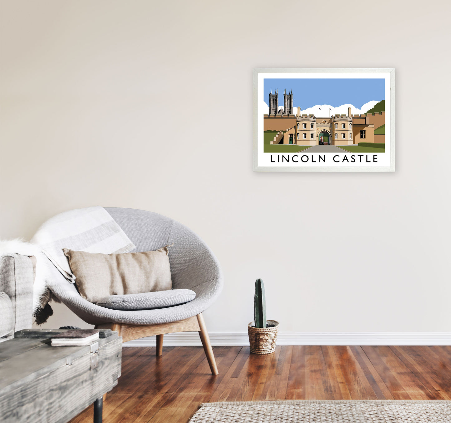 Lincoln Castle Travel Art Print by Richard O'Neill, Framed Wall Art A2 Oak Frame