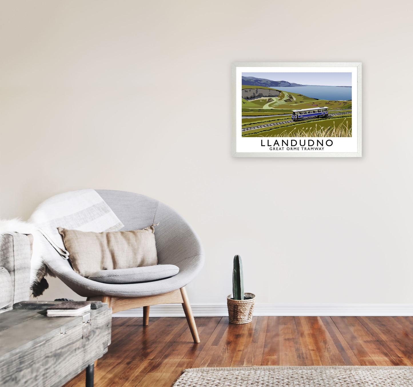 Llandudno Great Orme Tramway Digital Art Print by Richard O'Neill A2 Oak Frame