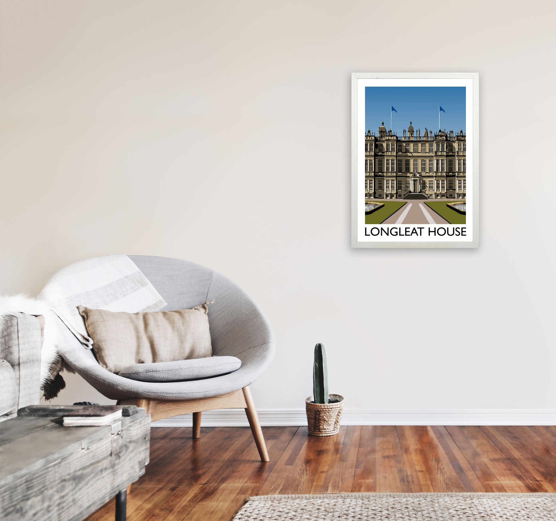 Longleat House Travel Art Print by Richard O'Neill, Framed Wall Art A2 Oak Frame