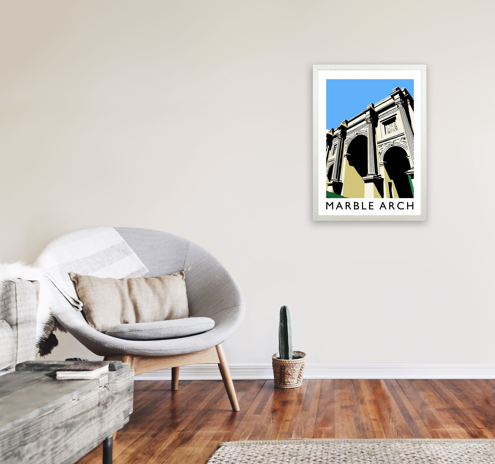 Marble Arch Travel Art Print by Richard O'Neill, Framed Wall Art A2 Oak Frame