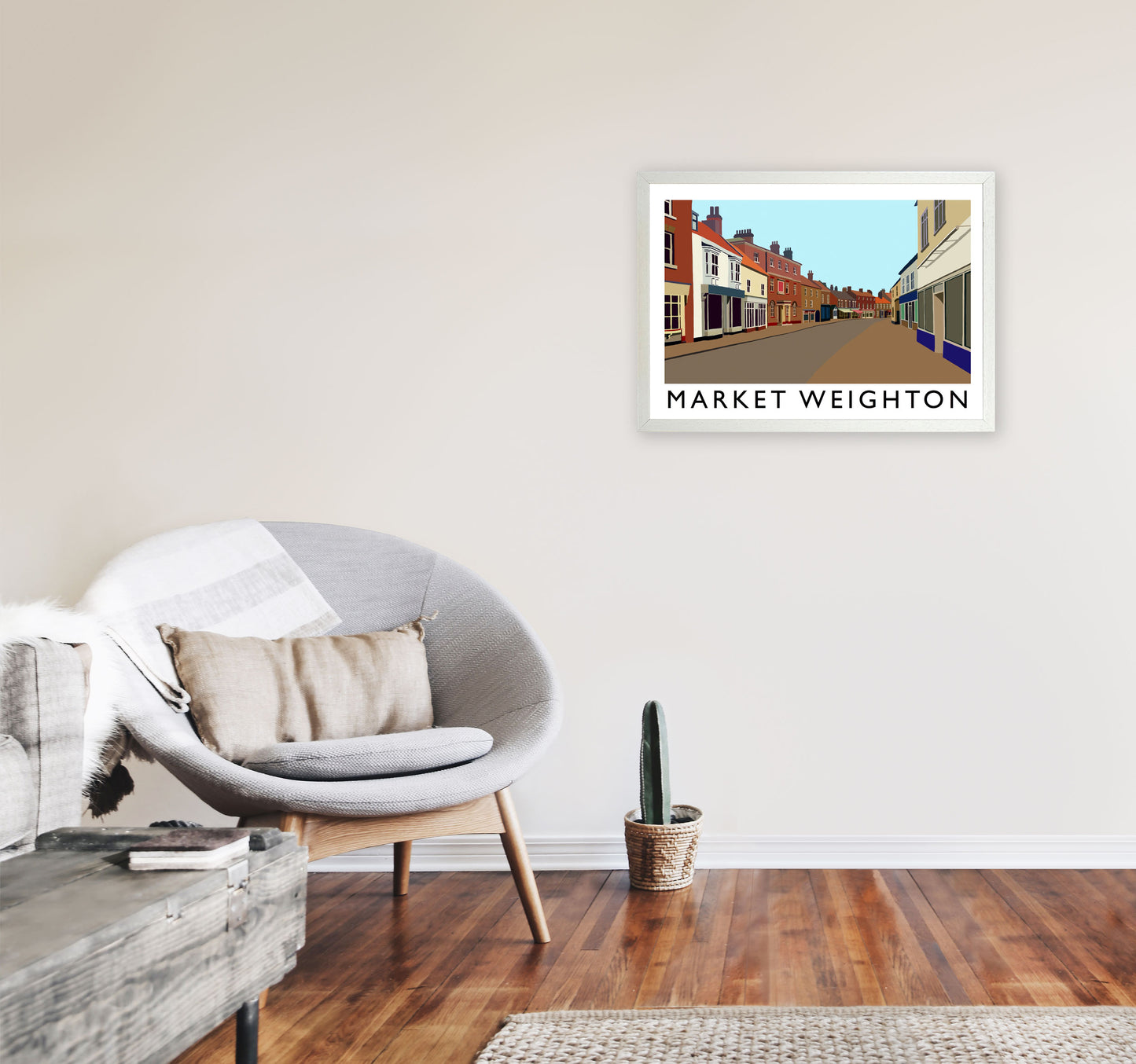 Market Weighton Travel Art Print by Richard O'Neill, Framed Wall Art A2 Oak Frame