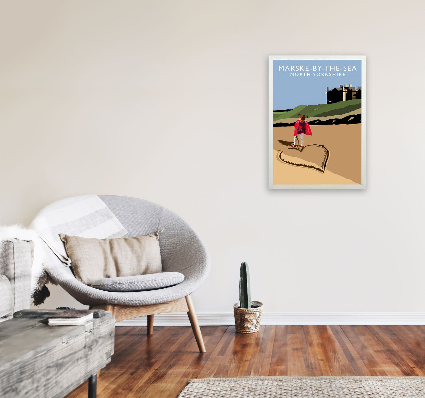 Marske-By-The-Sea2 Portrait  North Yorkshire Travel Art Print by Richard O'Neill A2 Oak Frame