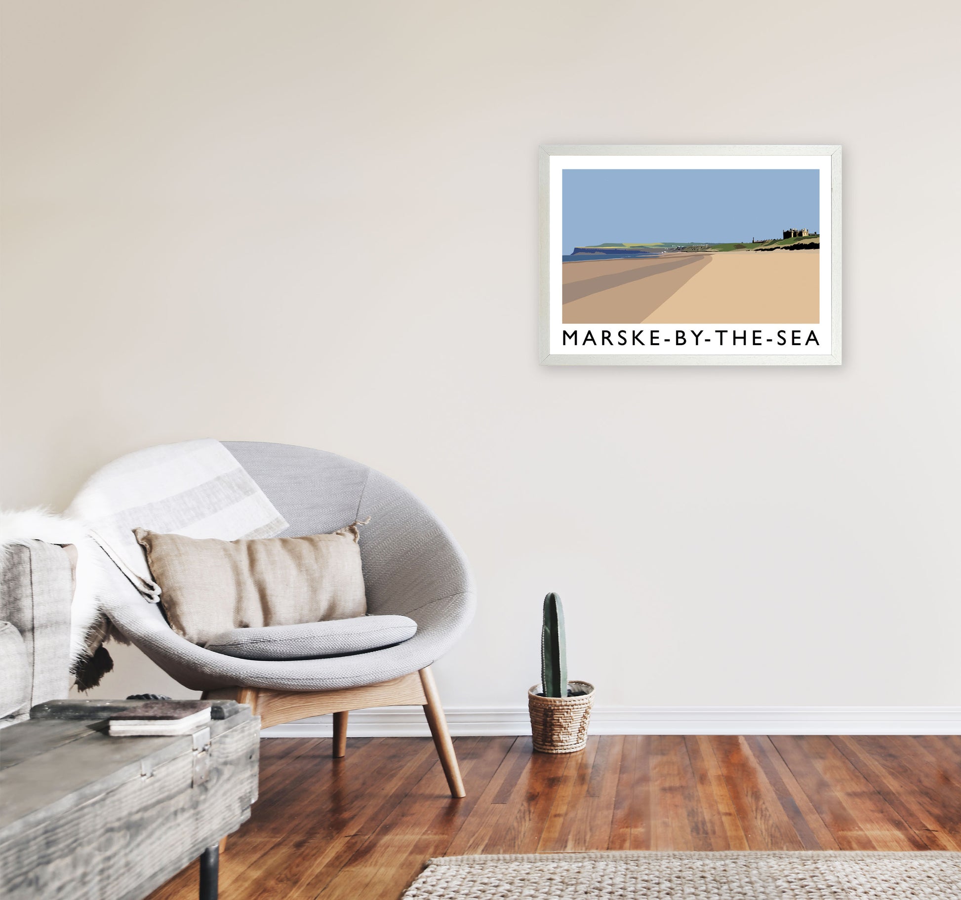 Marske-By-The-Sea Travel Art Print by Richard O'Neill, Framed Wall Art A2 Oak Frame