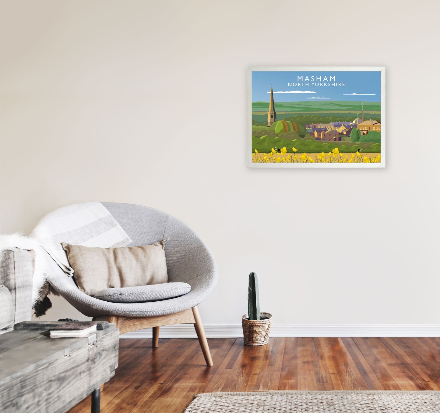 Masham North Yorkshire Travel Art Print by Richard O'Neill, Framed Wall Art A2 Oak Frame