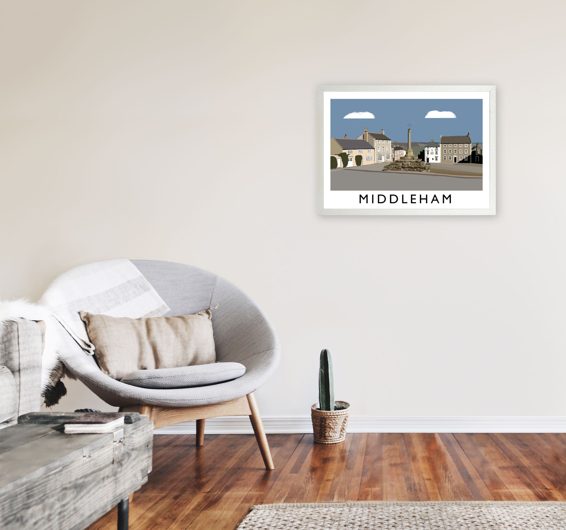 Middleham Travel Art Print by Richard O'Neill, Framed Wall Art A2 Oak Frame