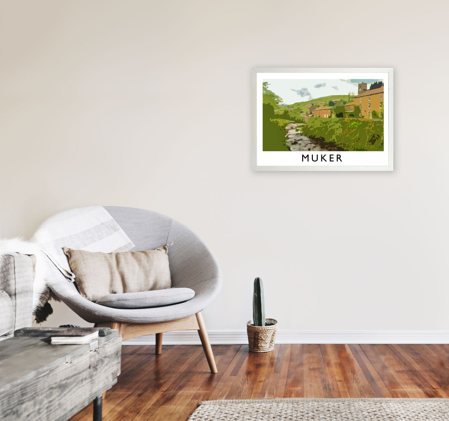 Muker Travel Art Print by Richard O'Neill, Framed Wall Art A2 Oak Frame