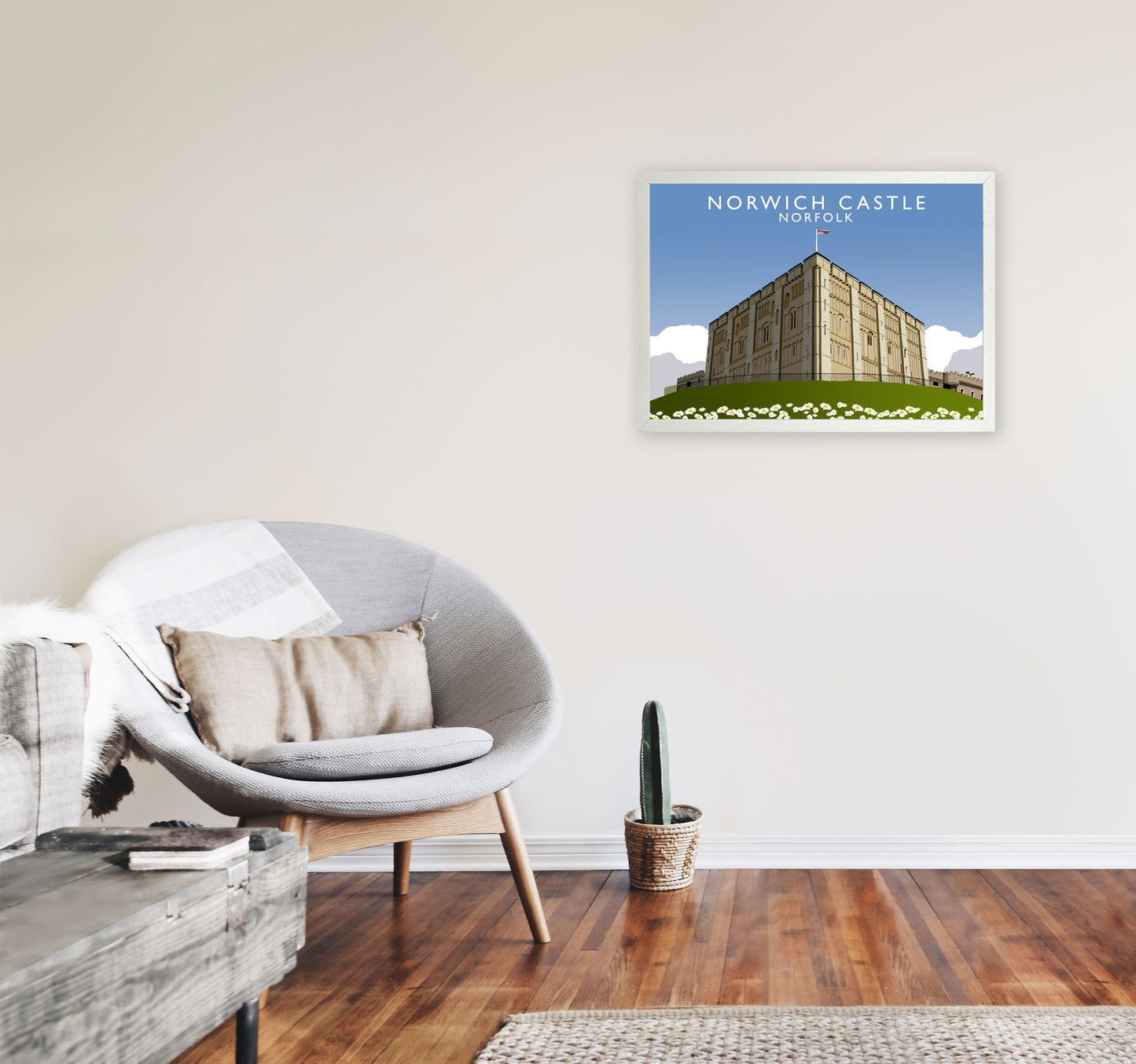 Norwich Castle Norfolk Travel Art Print by Richard O'Neill, Framed Wall Art A2 Oak Frame