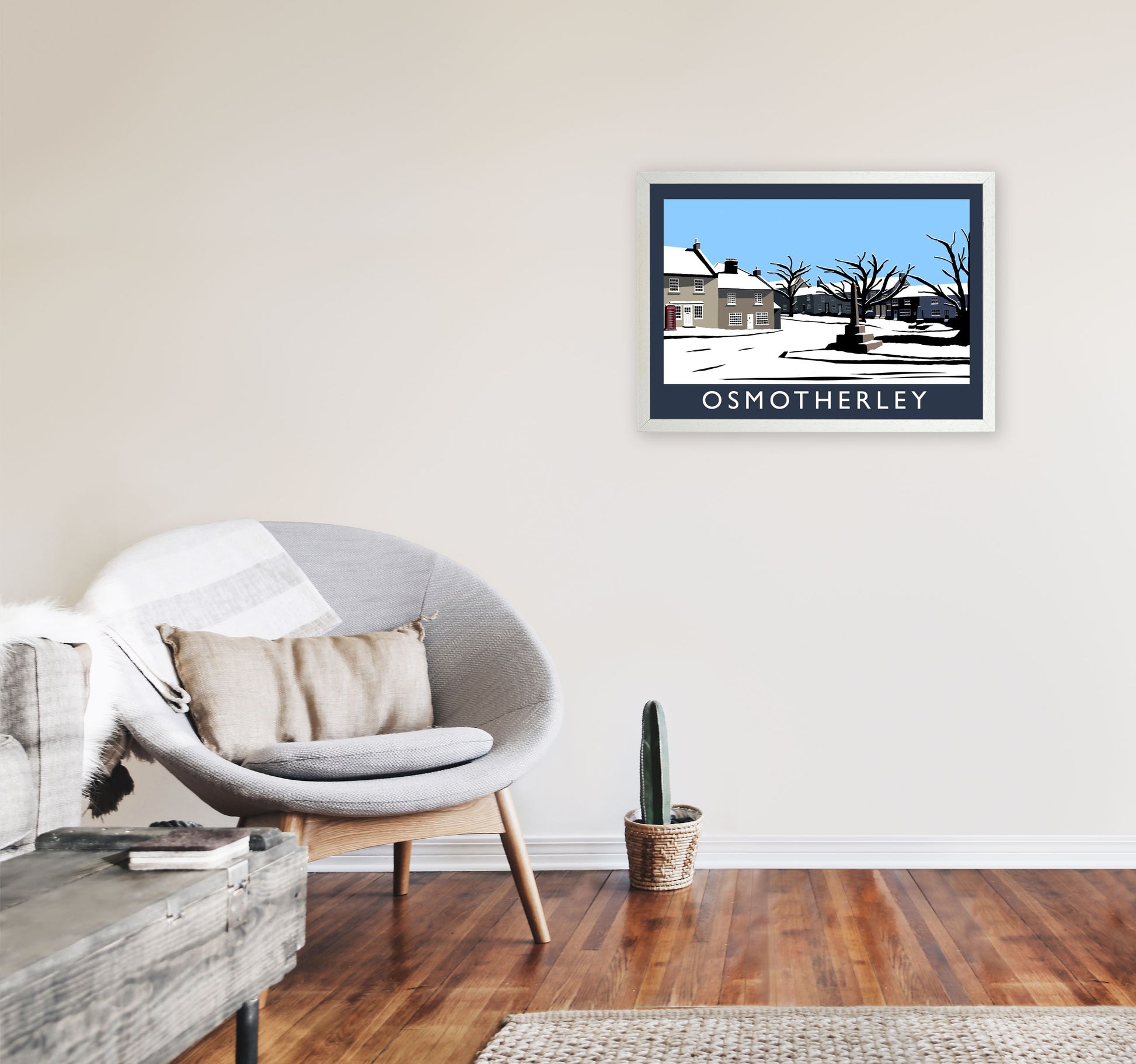 Osmotherley In Snow Travel Art Print by Richard O'Neill, Framed Wall Art A2 Oak Frame