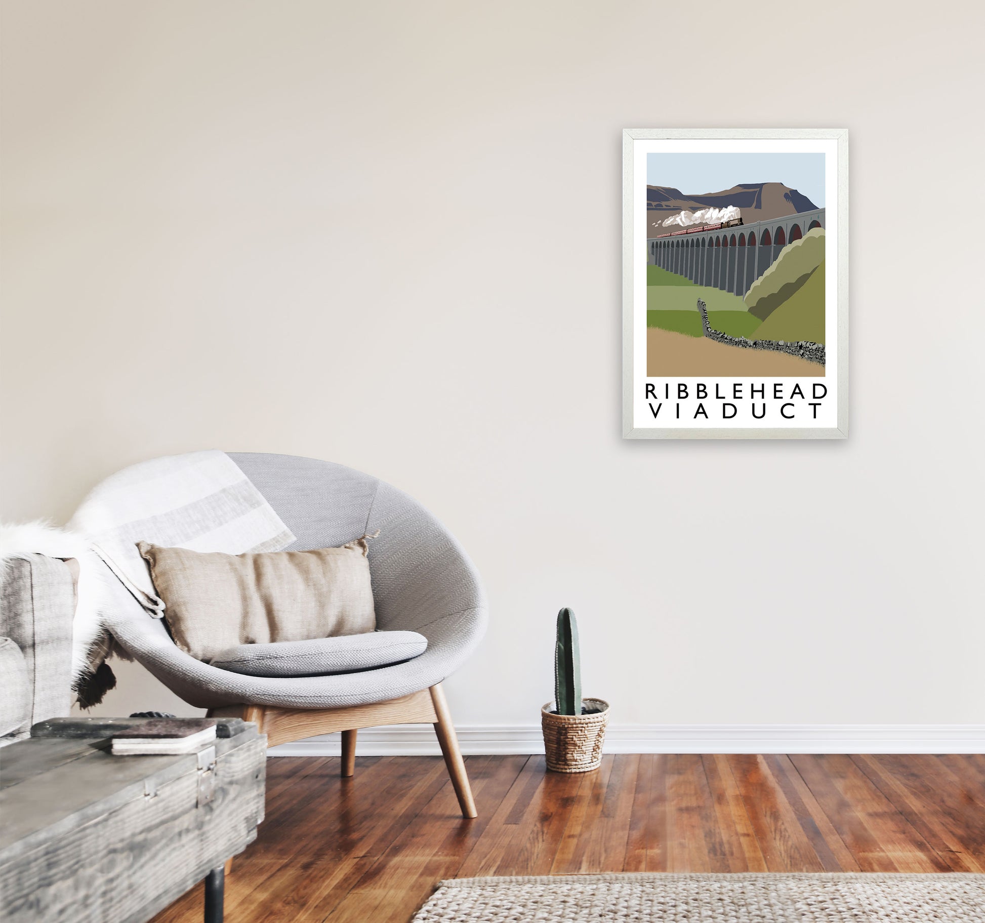 Ribblehead Viaduct Travel Art Print by Richard O'Neill, Framed Wall Art A2 Oak Frame