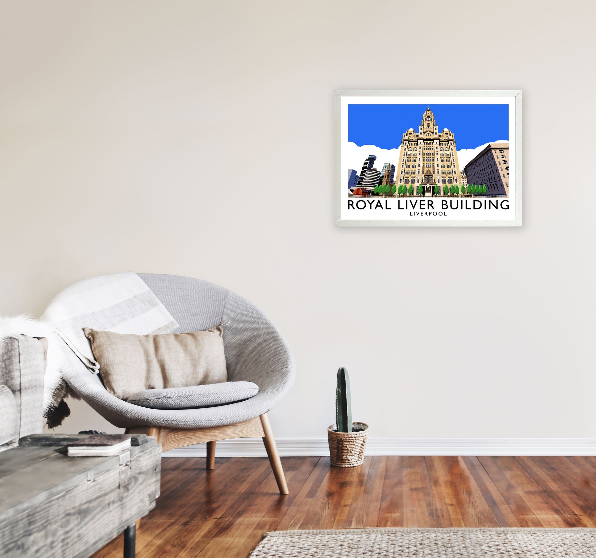 Royal Liver Building Liverpool Travel Art Print by Richard O'Neill A2 Oak Frame