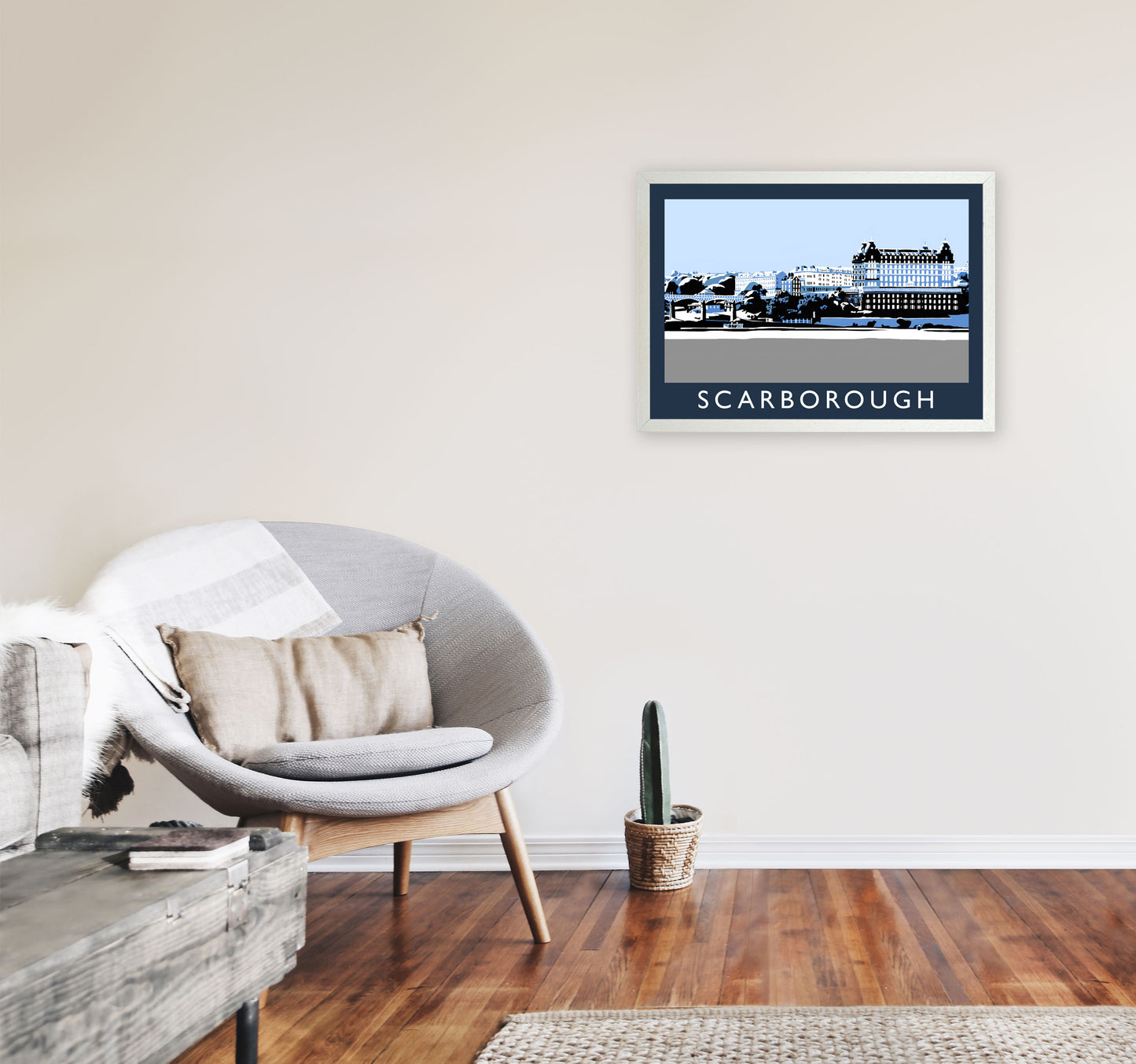 Scarborough In SnowTravel Art Print by Richard O'Neill, Framed Wall Art A2 Oak Frame