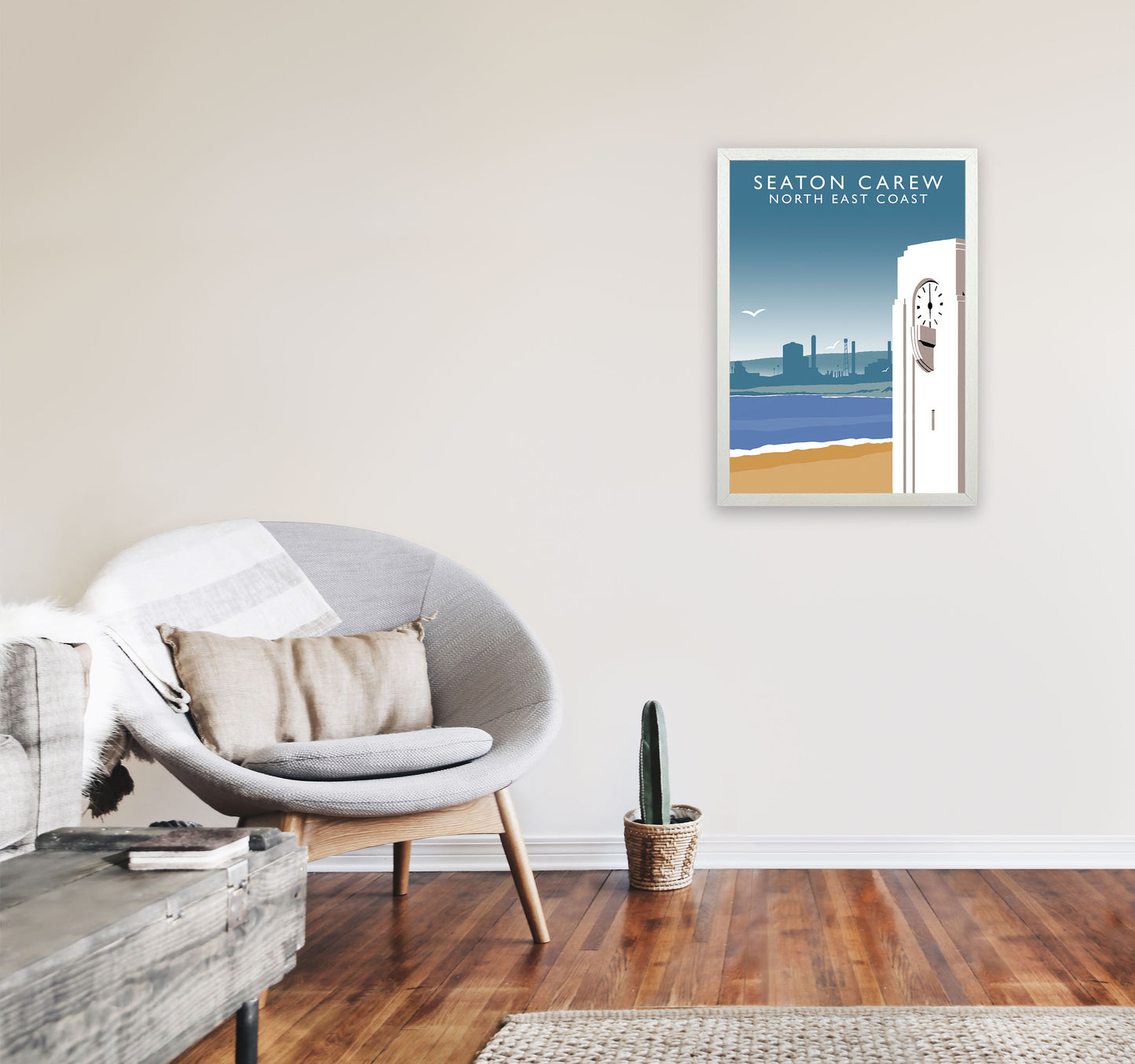 Seaton Carew Portrait North East Coast Travel Art Print by Richard O'Neill A2 Oak Frame