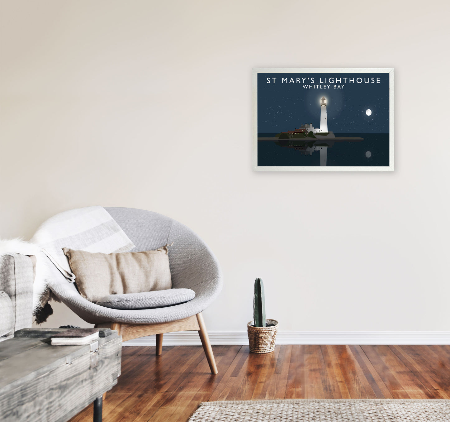 St Mary's Lighthouse Whitley Bay Framed Art Print by Richard O'Neill A2 Oak Frame