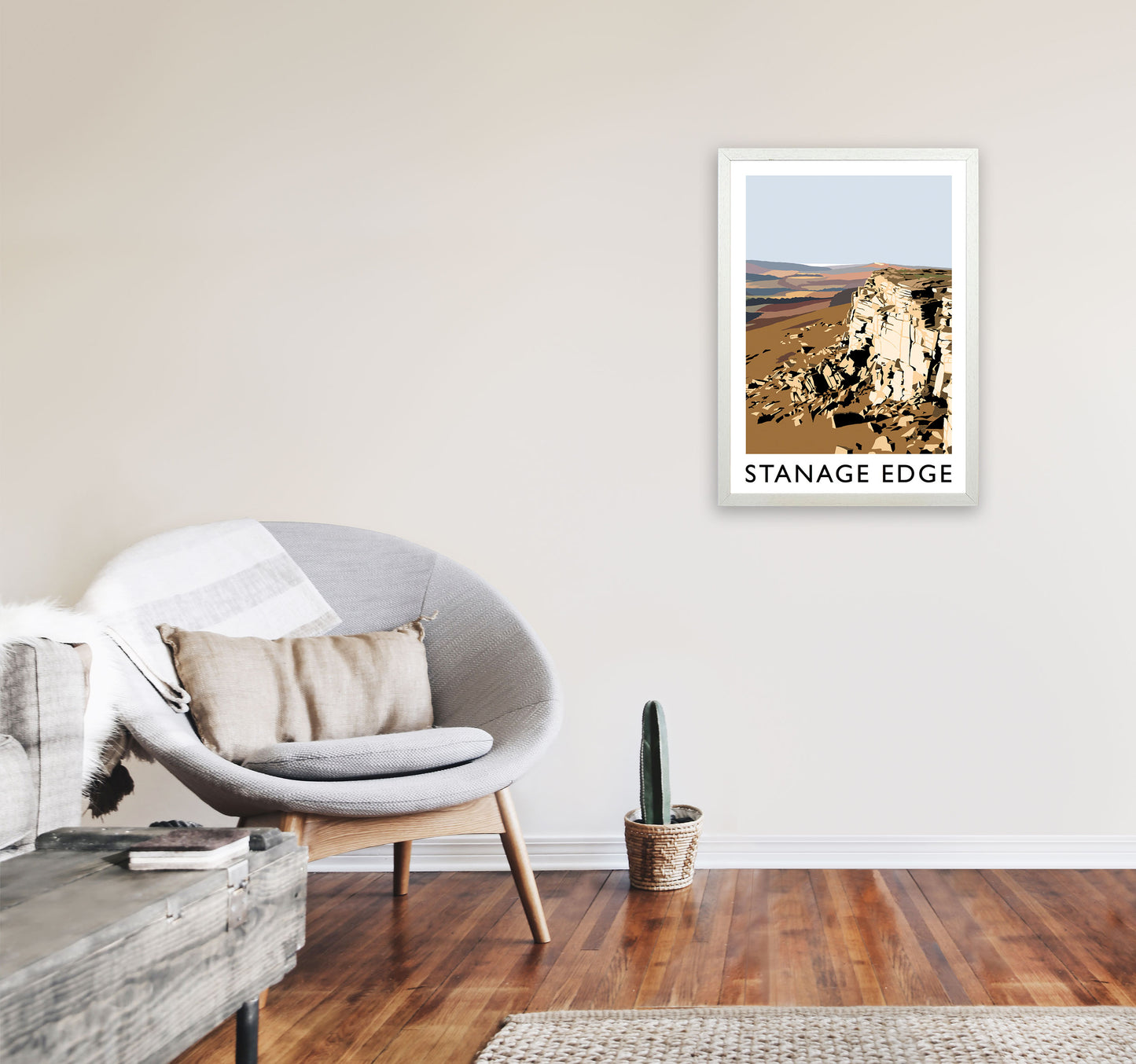 Stanage Edge Travel Art Print by Richard O'Neill, Framed Wall Art A2 Oak Frame