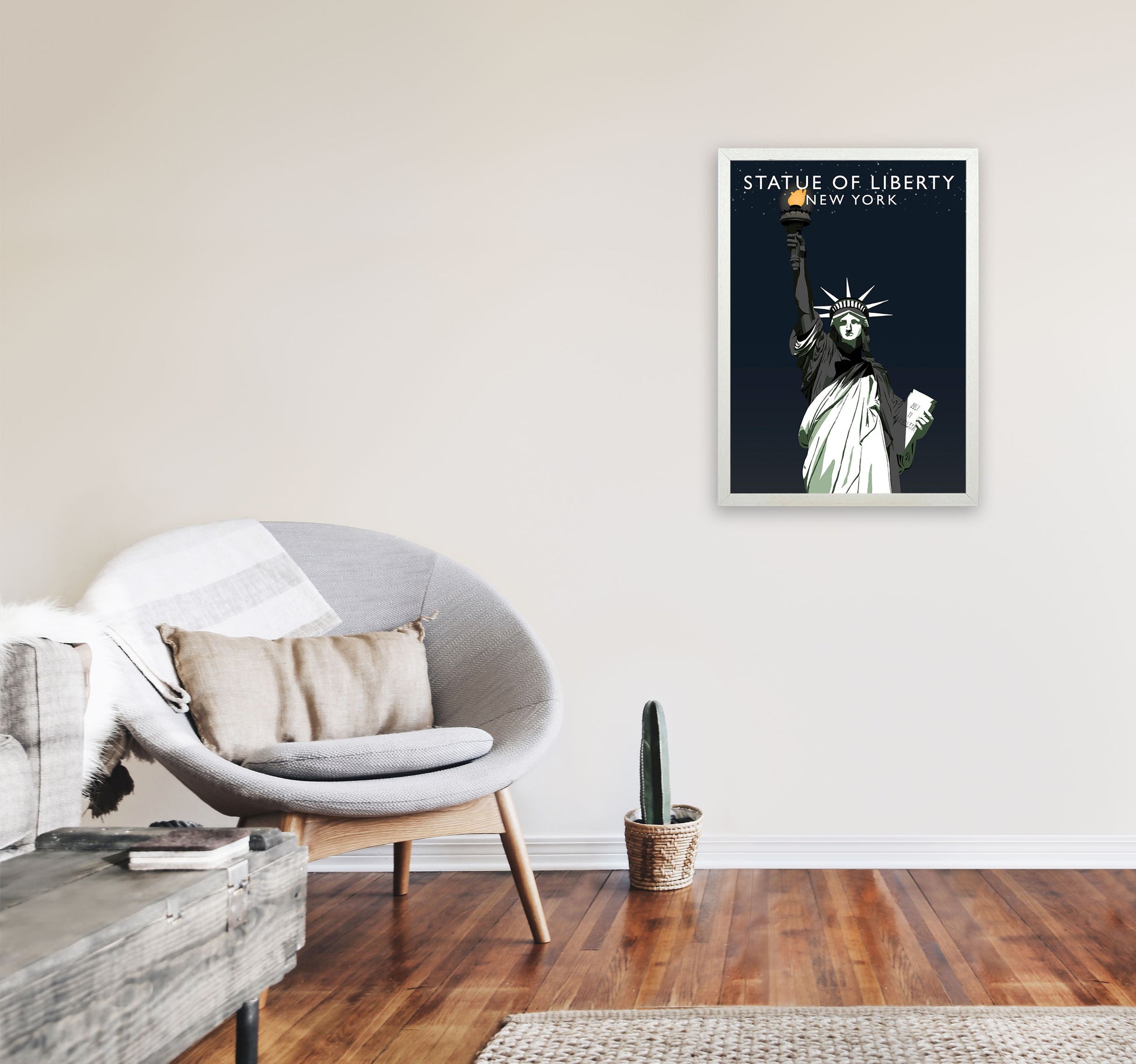 Statue of Liberty Night New York Art Print by Richard O'Neill A2 Oak Frame