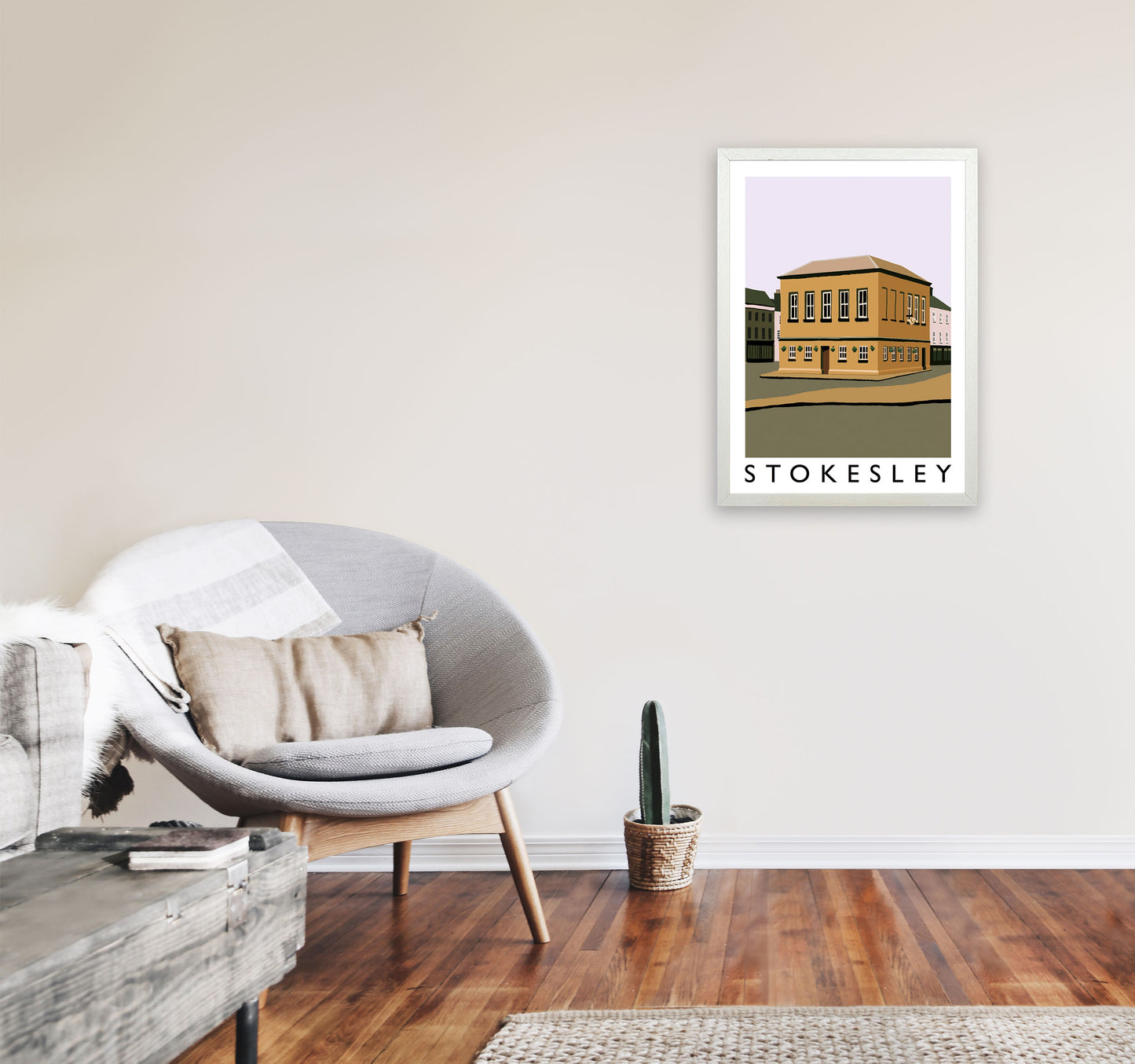 Stokesley Portrait Travel Art Print by Richard O'Neill, Framed Wall Art A2 Oak Frame