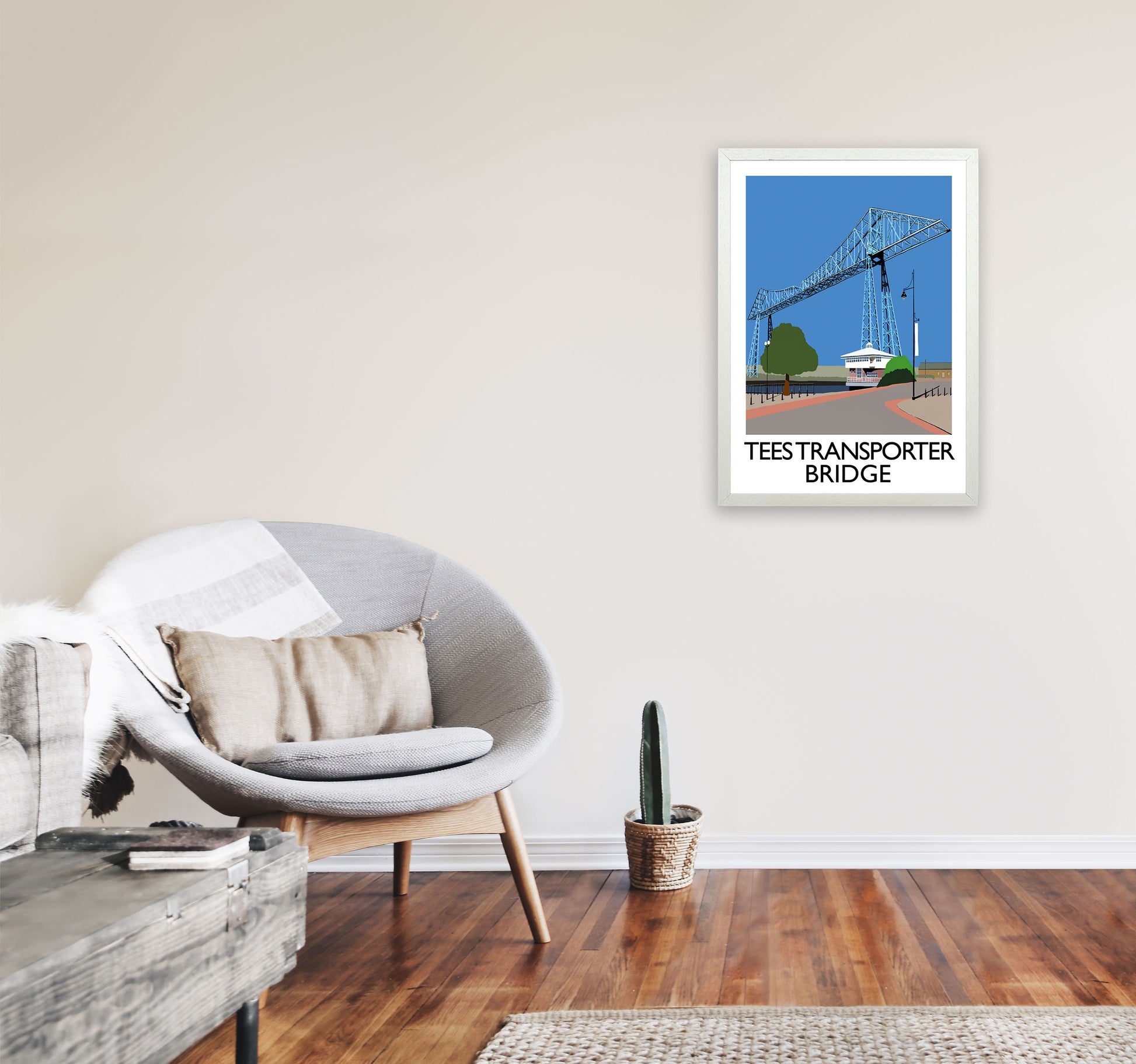 Tees Transporter Bridge Art Print by Richard O'Neill, Framed Wall Art A2 Oak Frame