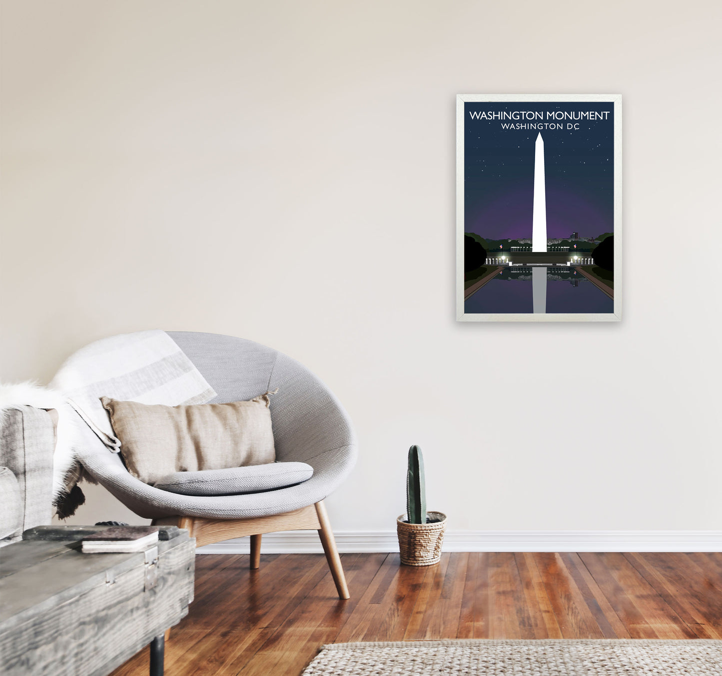 Washington DC Monument Night Travel Art Print by Richard O'Neill A2 Oak Frame