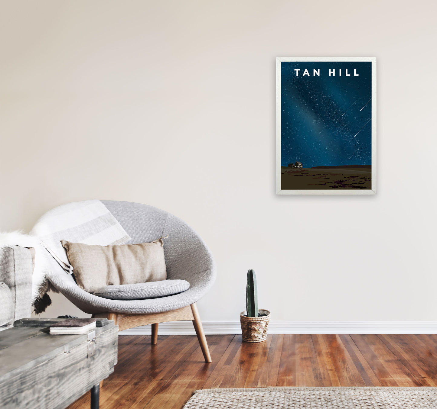 Tan Hill Night Portrait Travel Art Print by Richard O'Neill, Framed Wall Art A2 Oak Frame