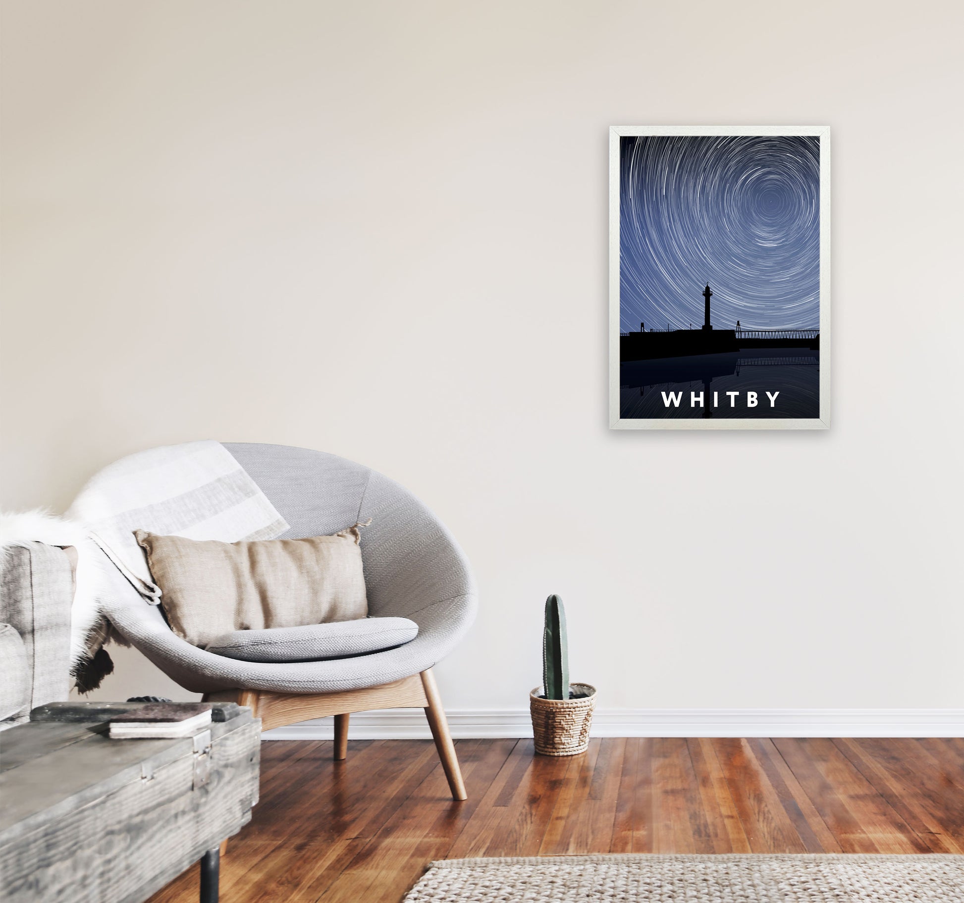 Whitby Night Timelapse Portrait Art Print by Richard O'Neill, Framed Wall Art A2 Oak Frame