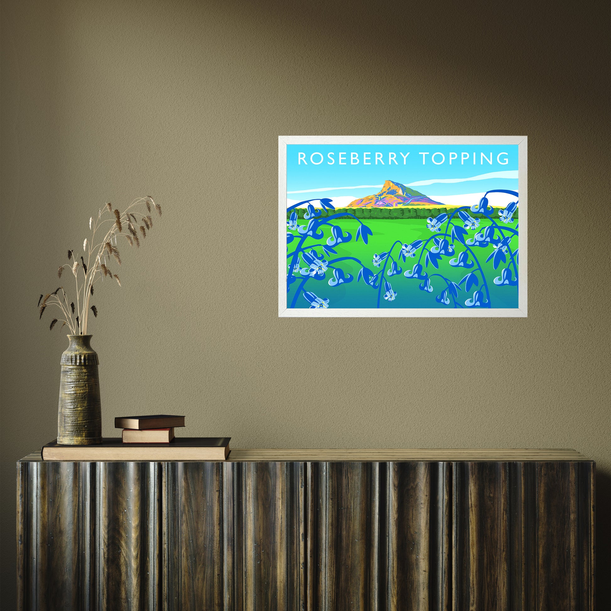 Roseberry Topping (bluebells) by Richard O'Neill A2 White Frame