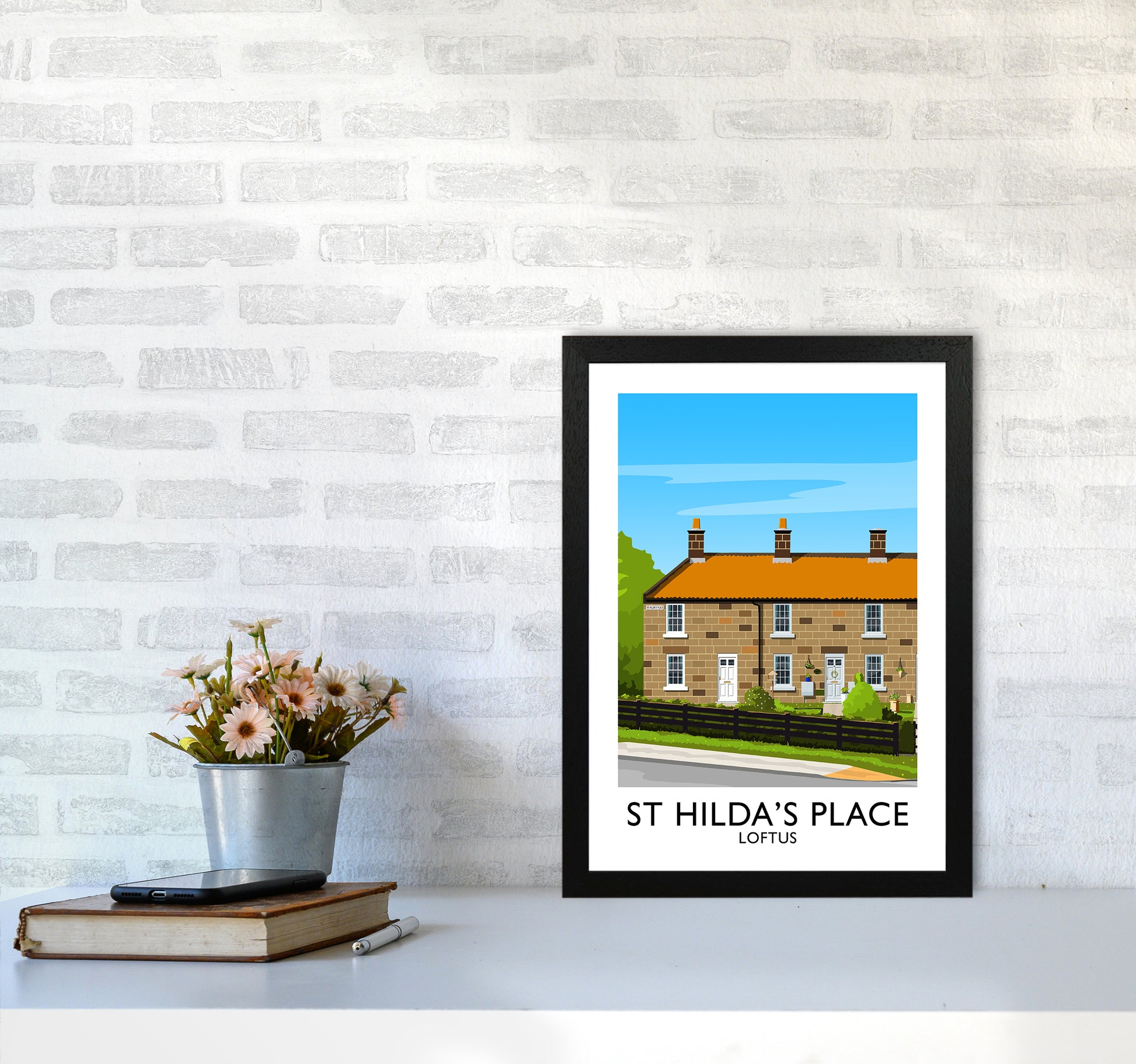 St Hilda's Place Portrait Art Print by Richard O'Neill A3 White Frame