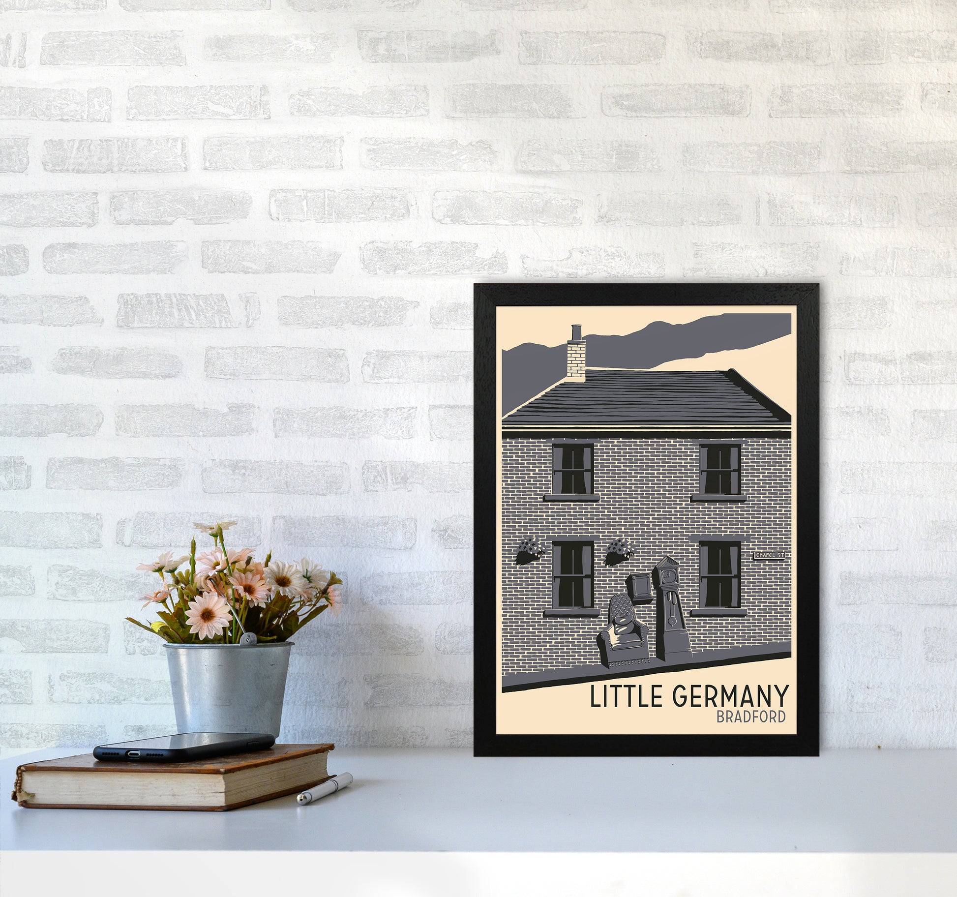 Little Germany, Bradford Travel Art Print by Richard O'Neill A3 White Frame