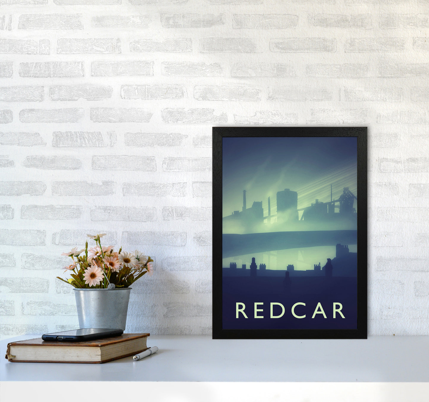 Redcar (night) portrait Travel Art Print by Richard O'Neill A3 White Frame