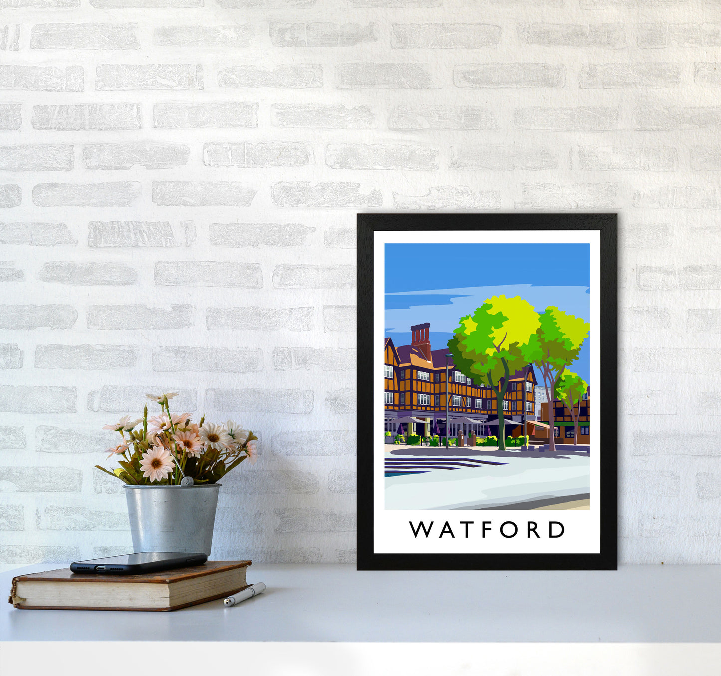 Watford 2 portrait Travel Art Print by Richard O'Neill A3 White Frame