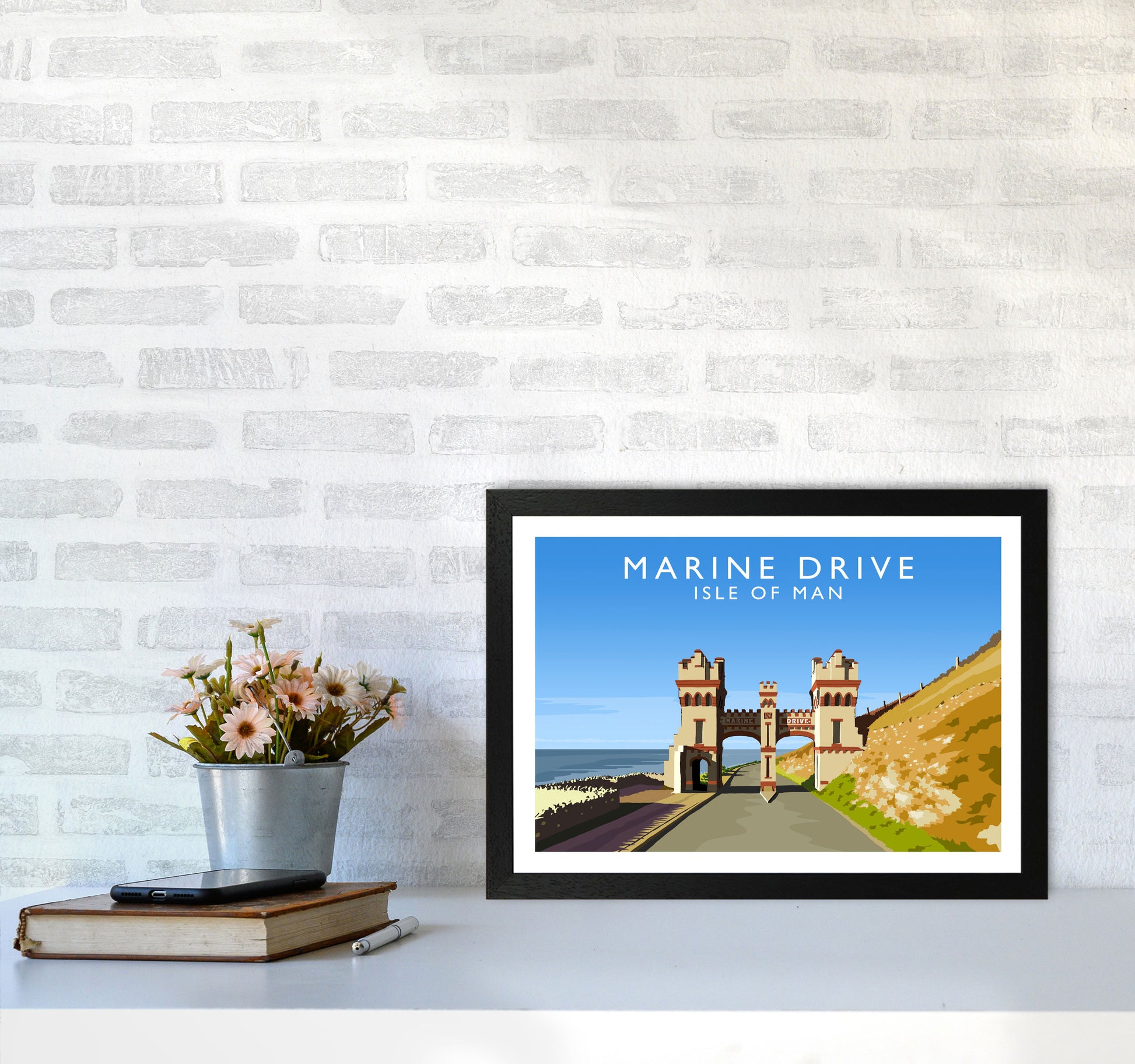 Marine Drive Travel Art Print by Richard O'Neill A3 White Frame