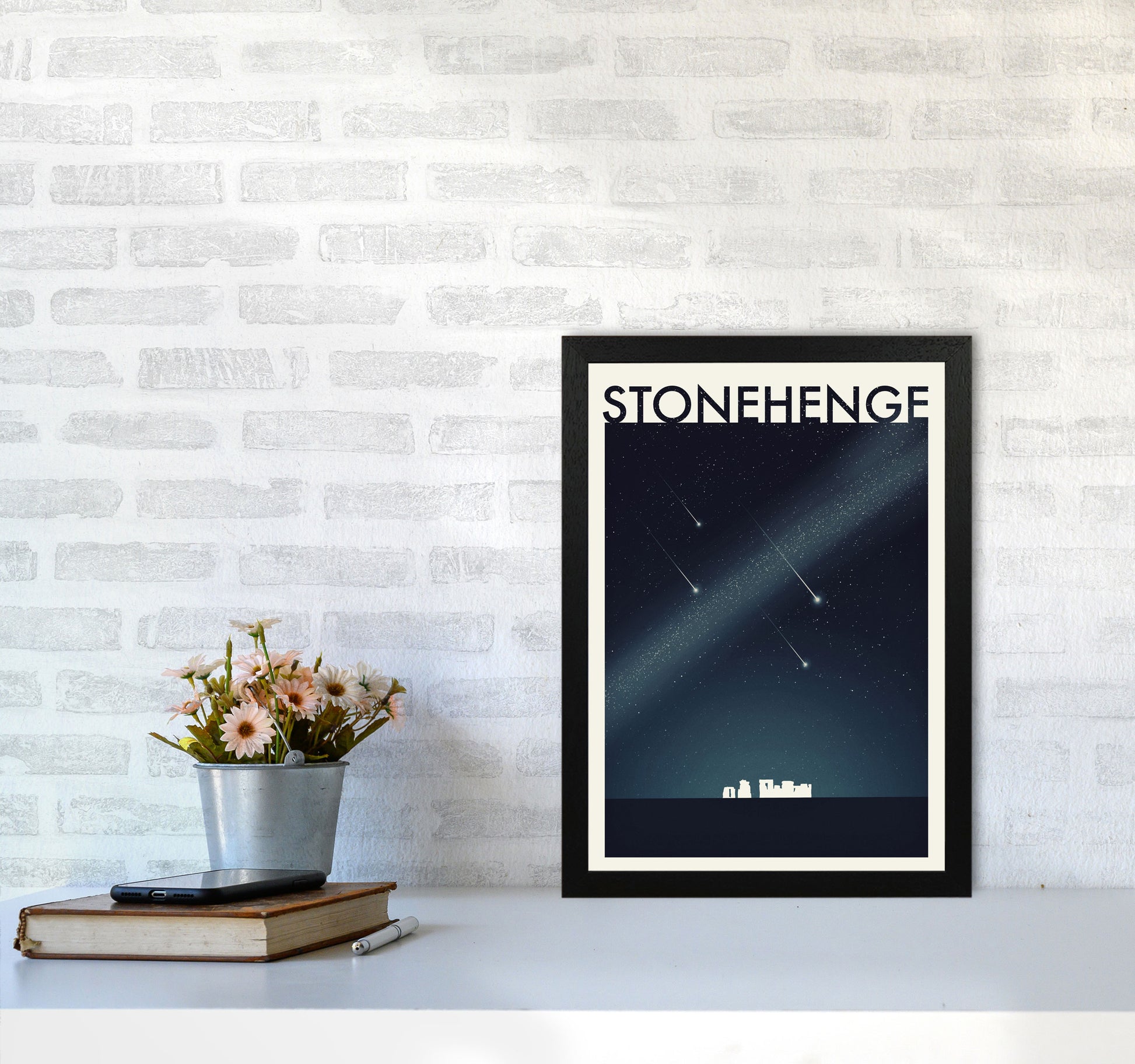 Stonehenge 2 (Night) Travel Art Print by Richard O'Neill A3 White Frame