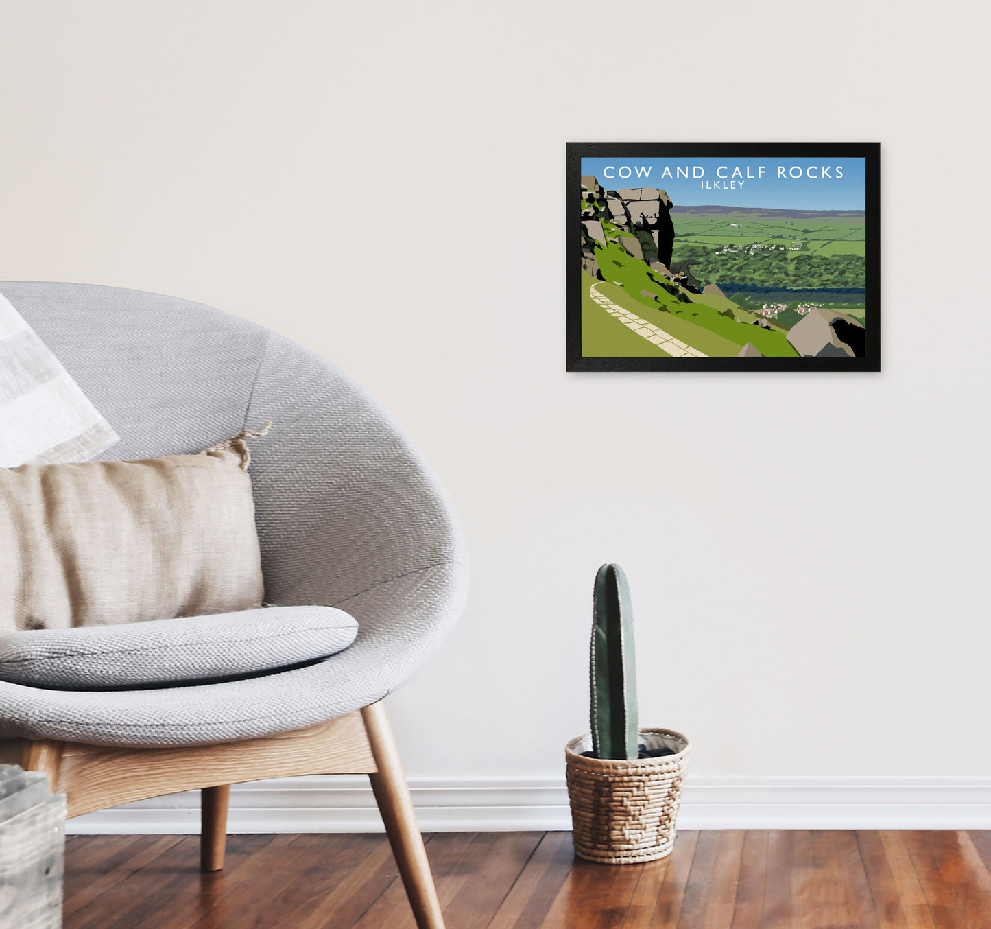 Cow and Calf Rocks Ilkley Framed Digital Art Print by Richard O'Neill A3 White Frame