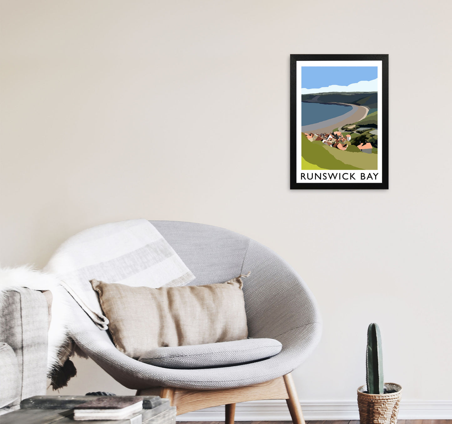 Runswick Bay Art Print by Richard O'Neill A3 White Frame