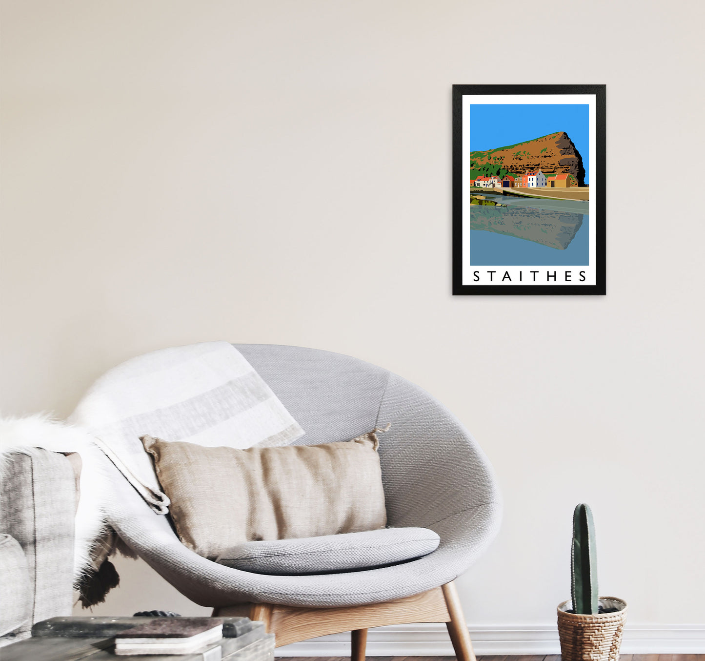 Staithes Art Print by Richard O'Neill A3 White Frame