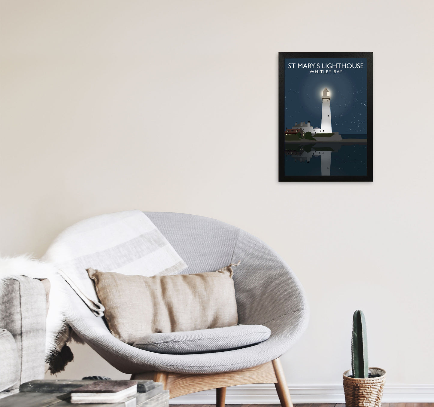 St. Mary's Lighthouse by Richard O'Neill A3 White Frame