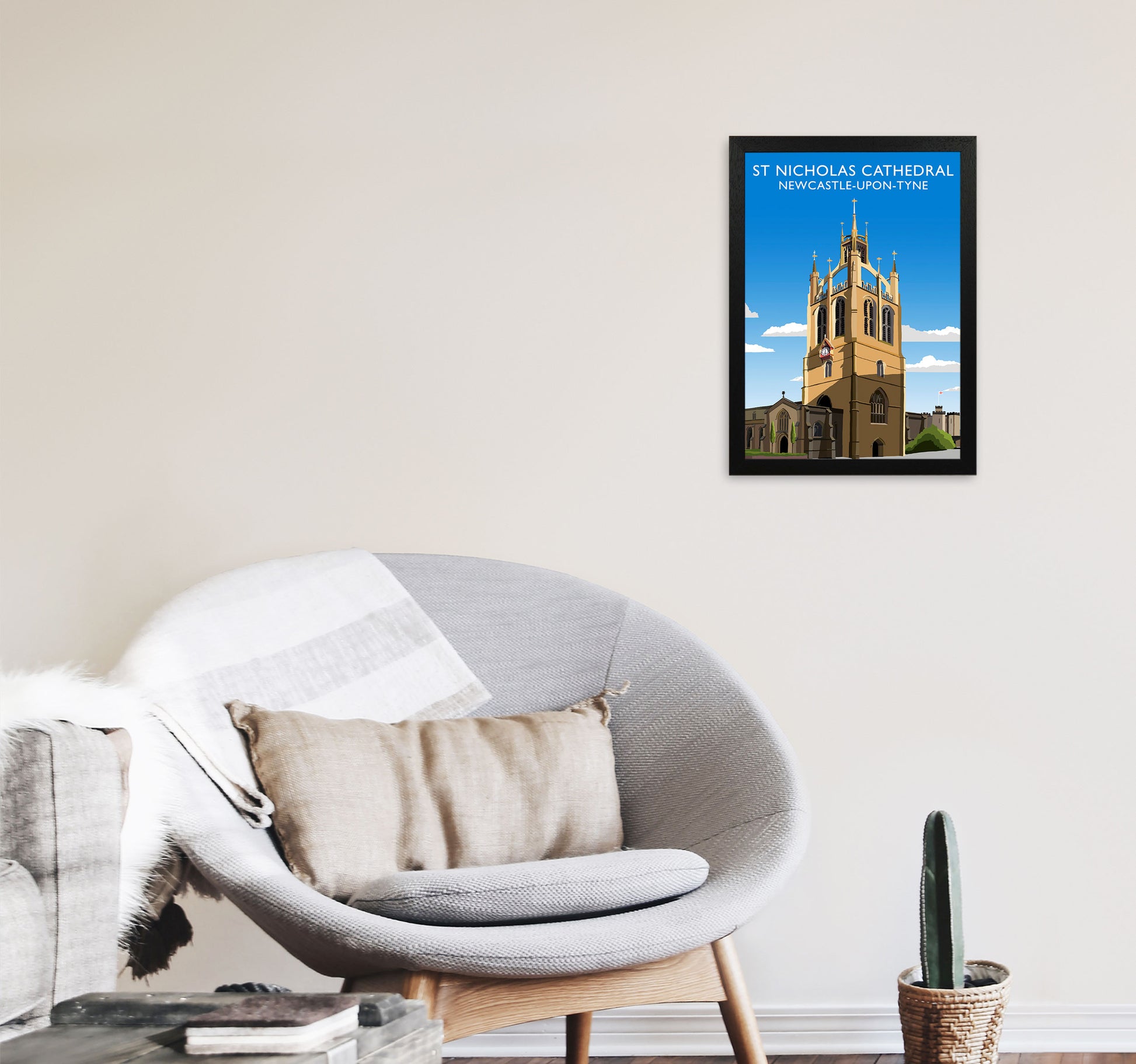 St Nicholas Cathedral Newcastle-Upon-Tyne, Art Print by Richard O'Neill A3 White Frame