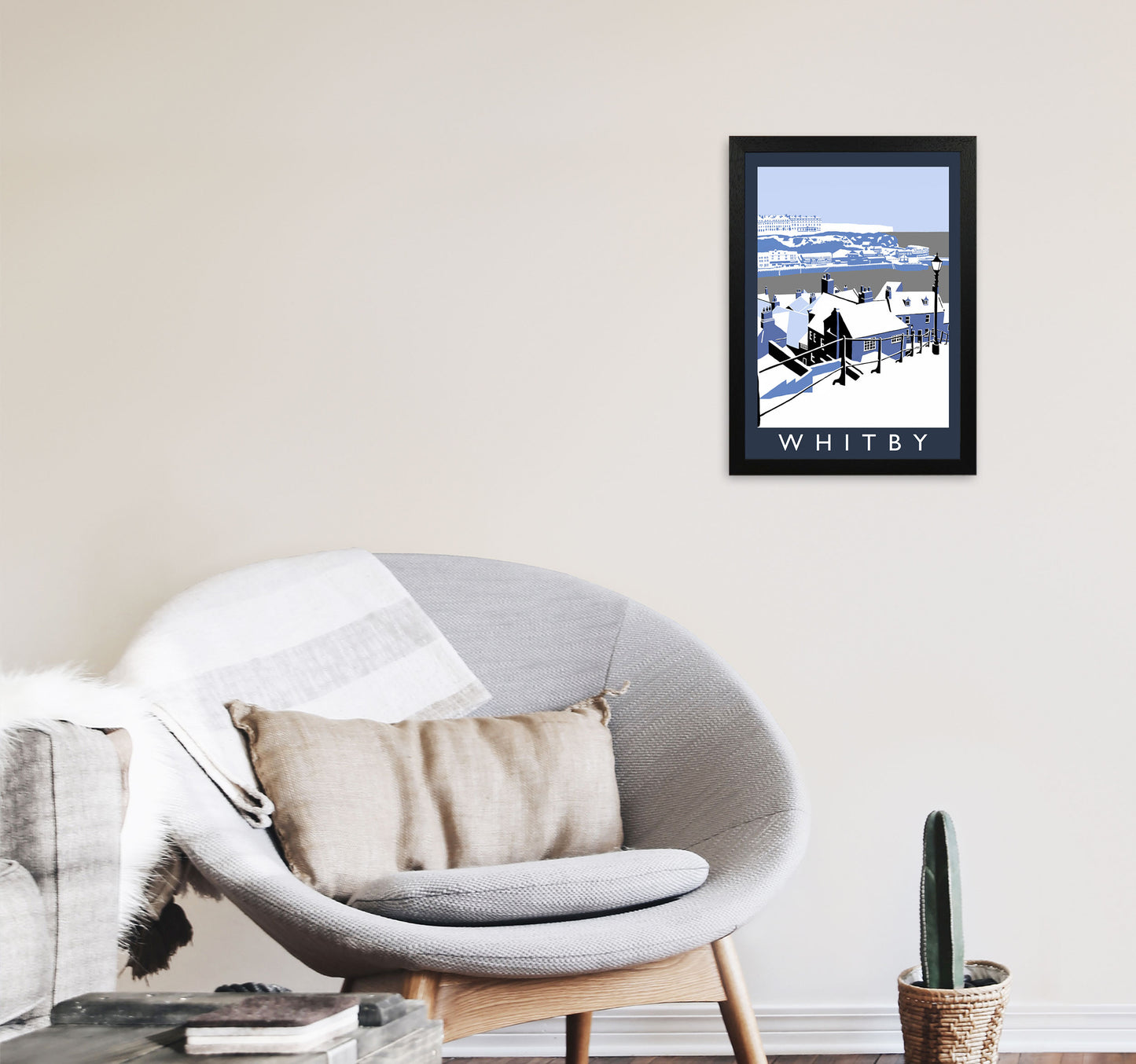 Whitby In Snow Framed Digital Art Print by Richard O'Neill A3 White Frame